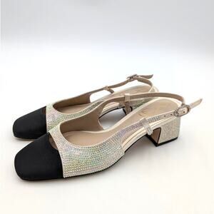 Sam Edelman Tarra Glitz Slingback Heel Pump Women's Black/Ivory Size US5M EU35